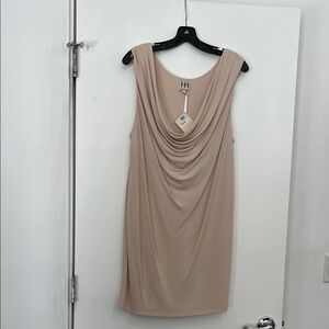 Haute Hippie. Sleeveless Cowl-Neck Beige Midi Dress